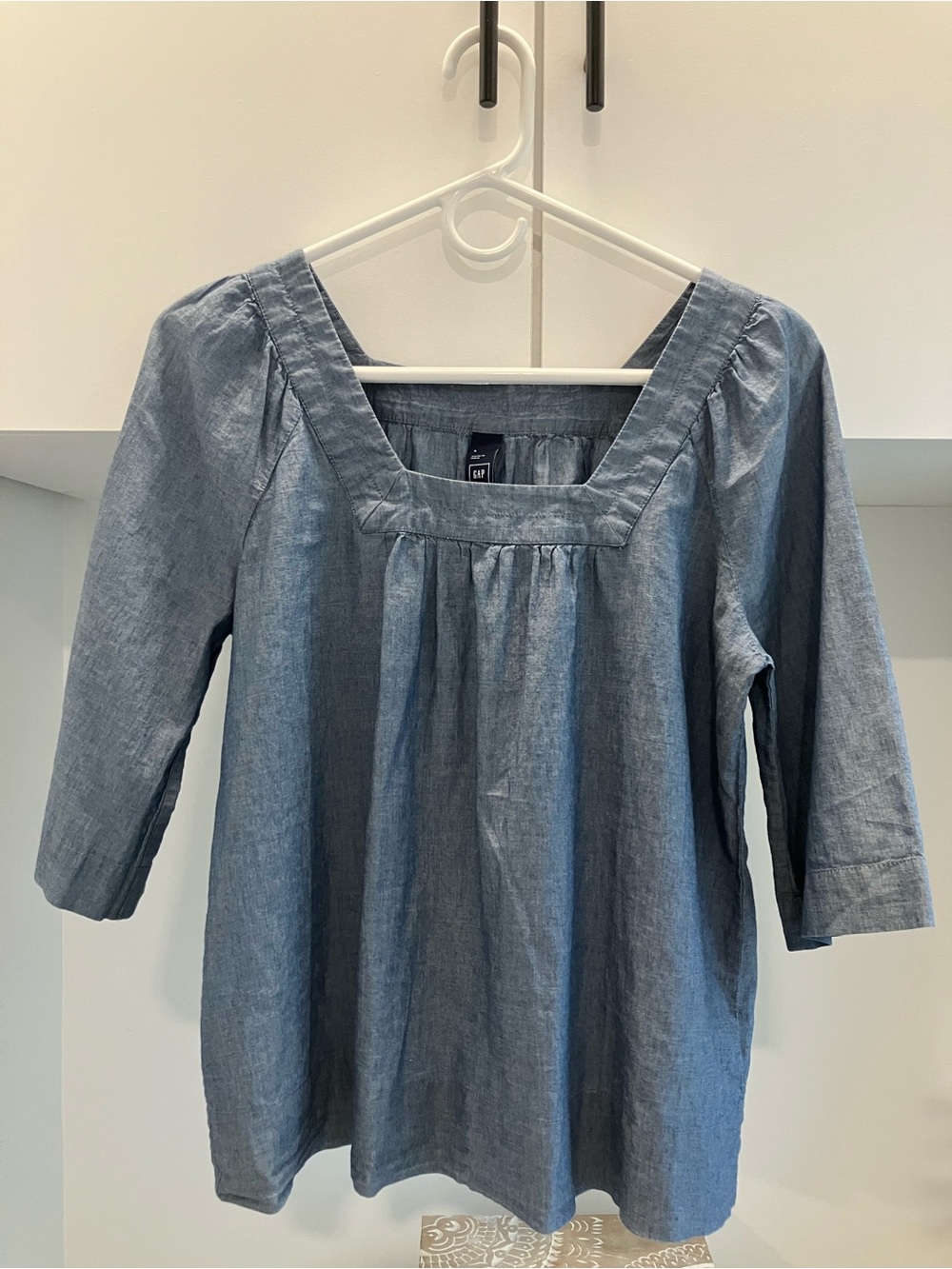 GAP Chambray Square-Neck Top in “Medium Indigo” Blue